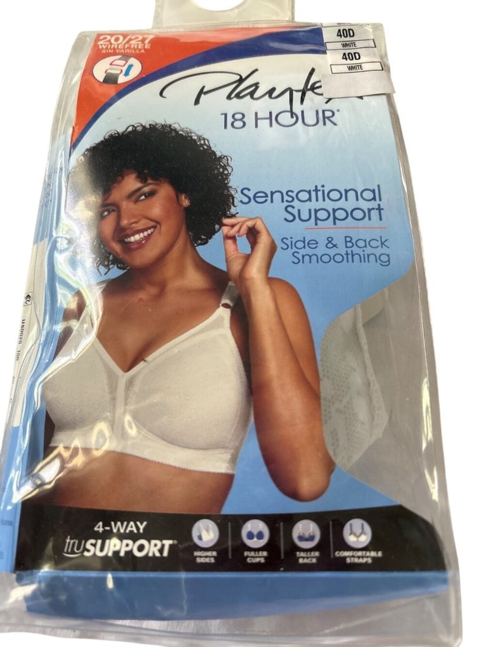 Playtex 18 Hour White Wirefree Bra 40D With Side Smoothing Design
